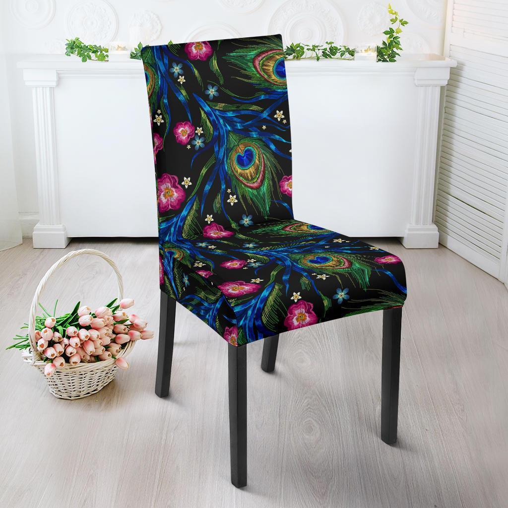 Peacock Rose Feather Pattern Print Chair Cover-grizzshop