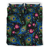 Peacock Rose Feather Pattern Print Duvet Cover Bedding Set-grizzshop