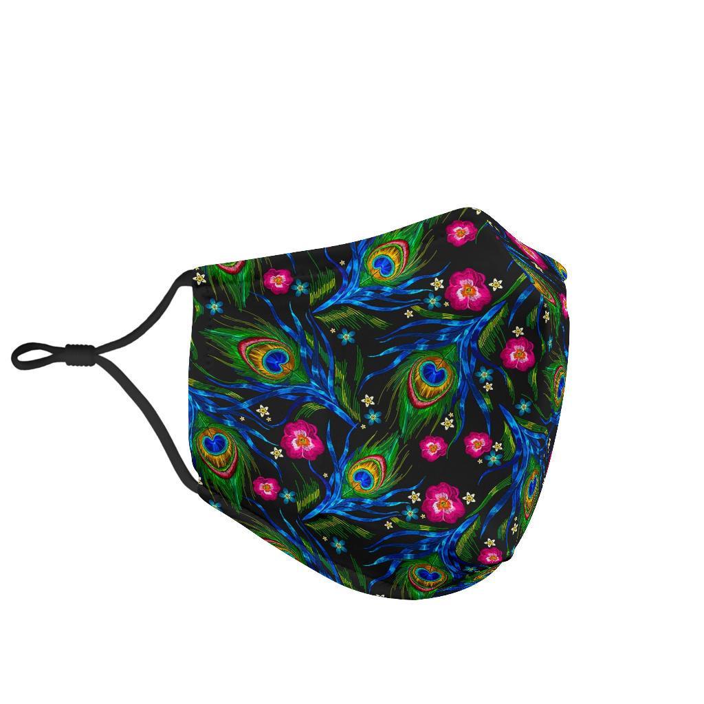 Peacock Rose Feather Pattern Print Face Mask-grizzshop