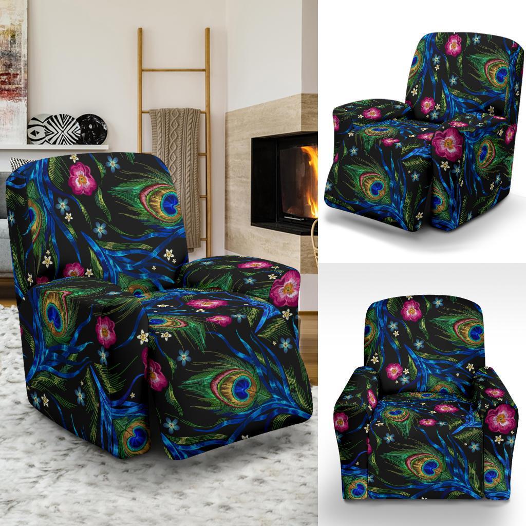 Peacock Rose Feather Pattern Print Recliner Cover-grizzshop