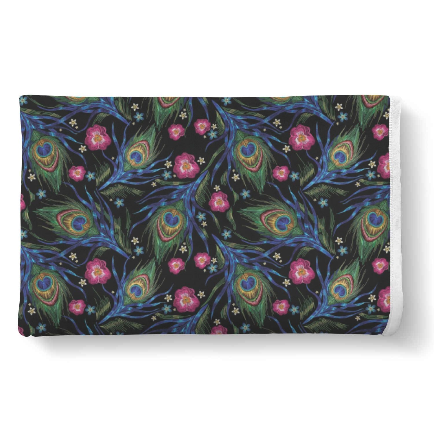 Peacock Rose Feather Pattern Print Throw Blanket-grizzshop