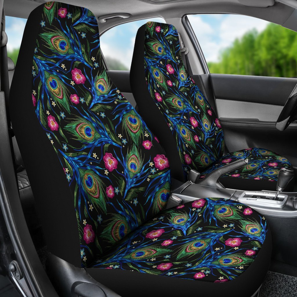 Peacock Rose Feather Pattern Print Universal Fit Car Seat Cover-grizzshop