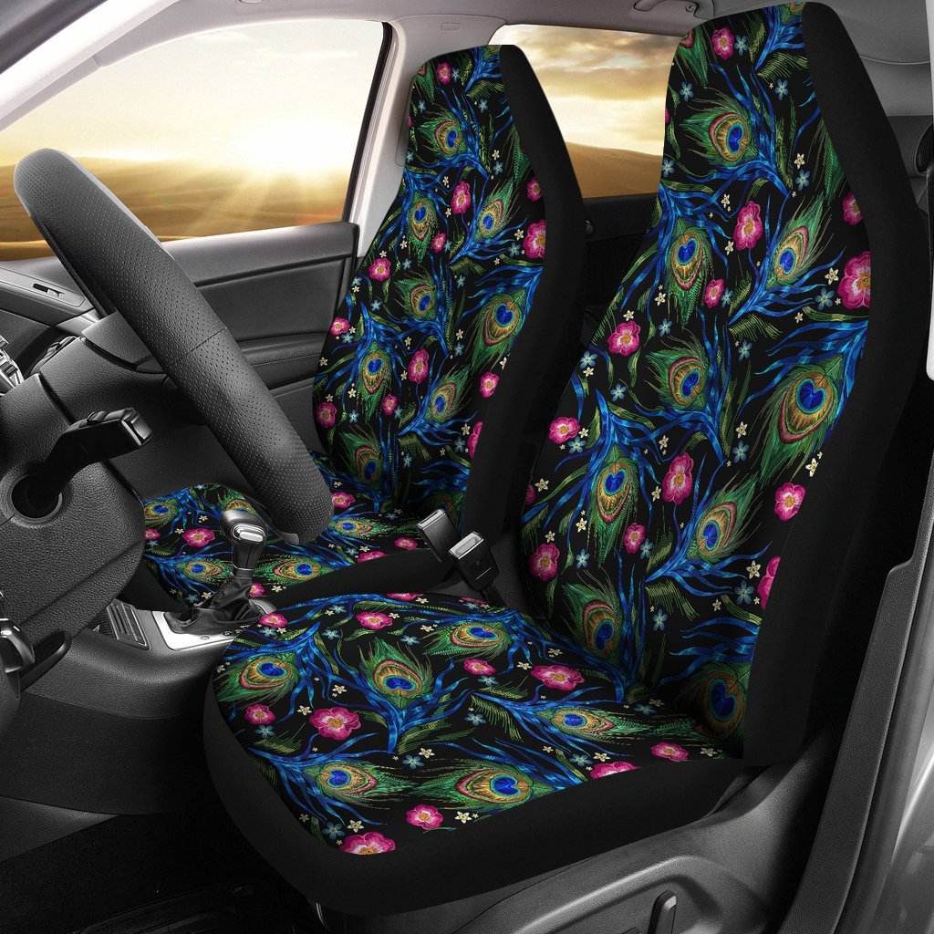 Peacock Rose Feather Pattern Print Universal Fit Car Seat Cover-grizzshop