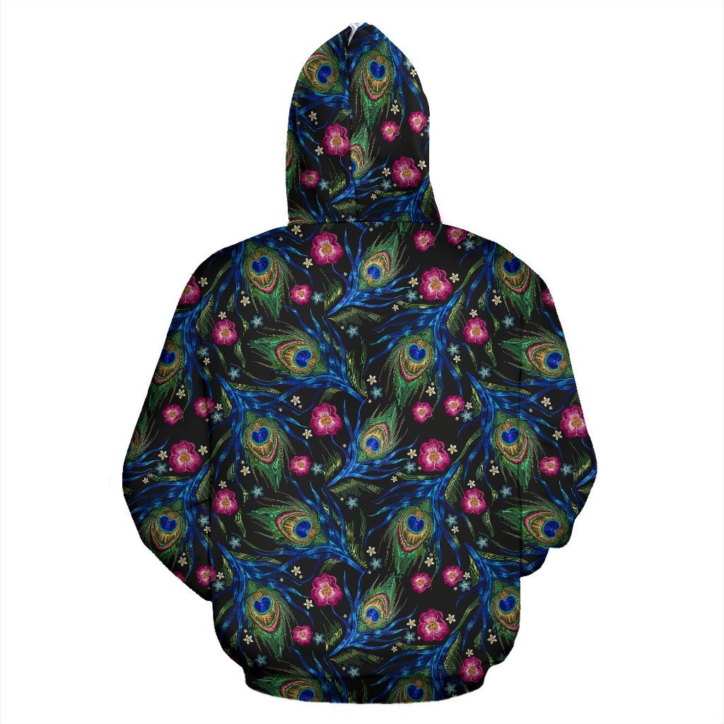 Peacock Rose Feather Pattern Print Women Men Pullover Hoodie-grizzshop