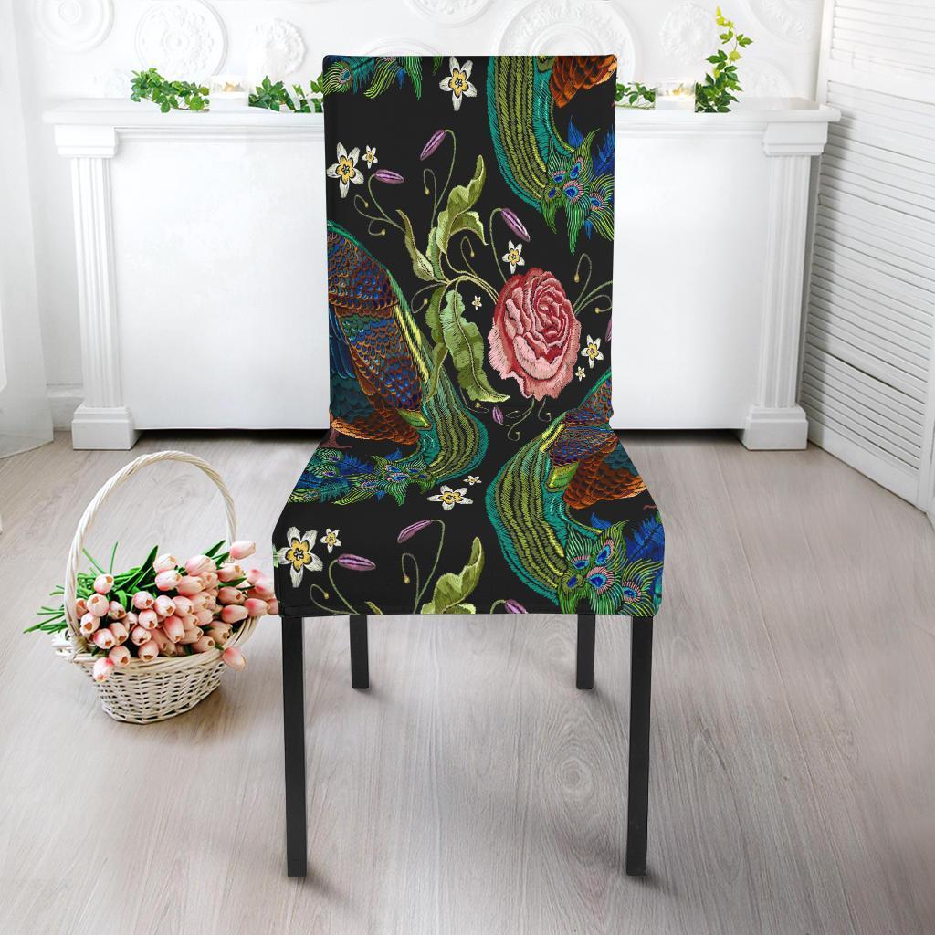 Peacock Rose Pattern Print Chair Cover-grizzshop