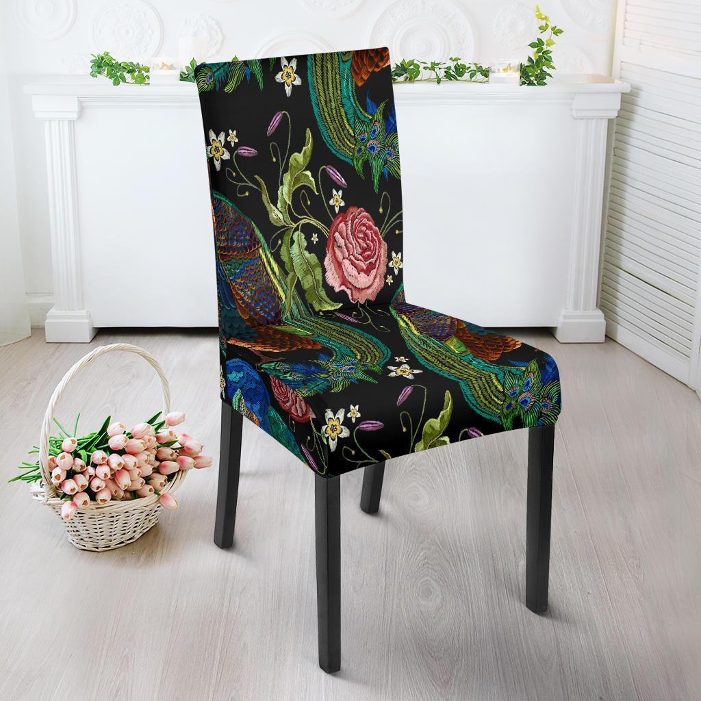 Peacock Rose Pattern Print Chair Cover-grizzshop