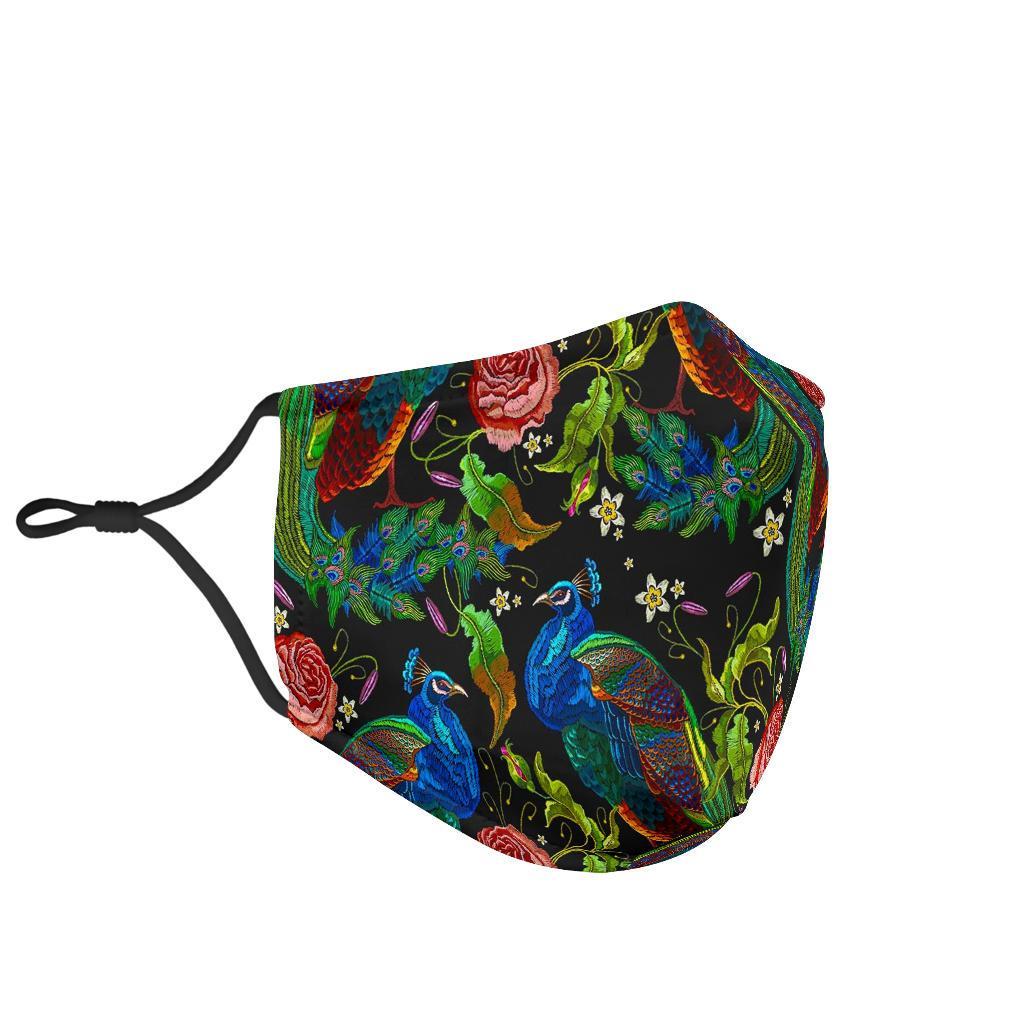 Peacock Rose Pattern Print Face Mask-grizzshop