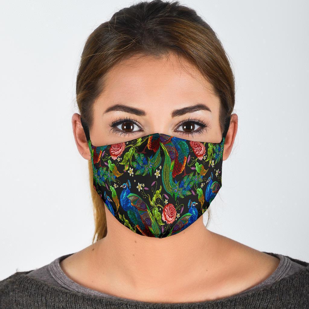 Peacock Rose Pattern Print Face Mask-grizzshop