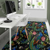 Peacock Rose Pattern Print Floor Mat-grizzshop