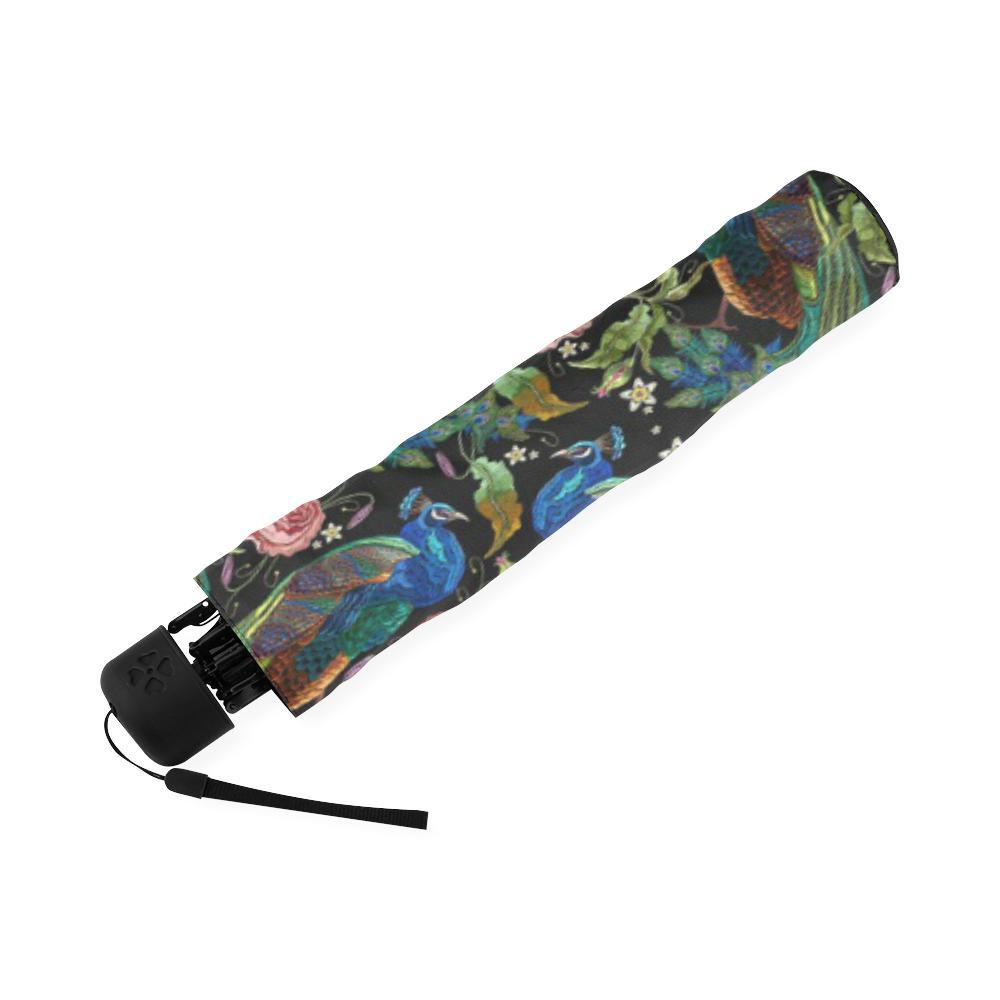 Peacock Rose Pattern Print Foldable Umbrella-grizzshop