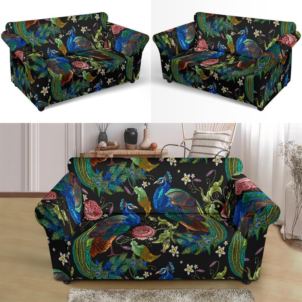 Peacock Rose Pattern Print Loveseat Cover-grizzshop