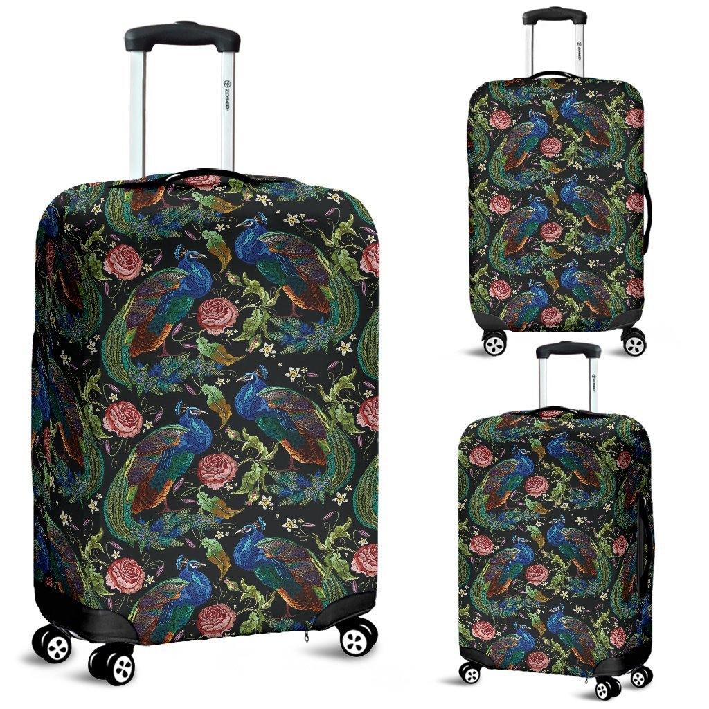 Peacock Rose Pattern Print Luggage Cover Protector-grizzshop