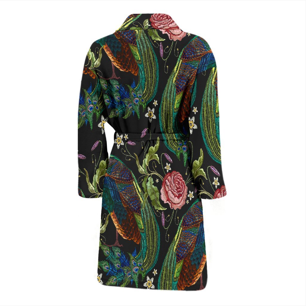 Peacock Rose Pattern Print Men Long Robe-grizzshop