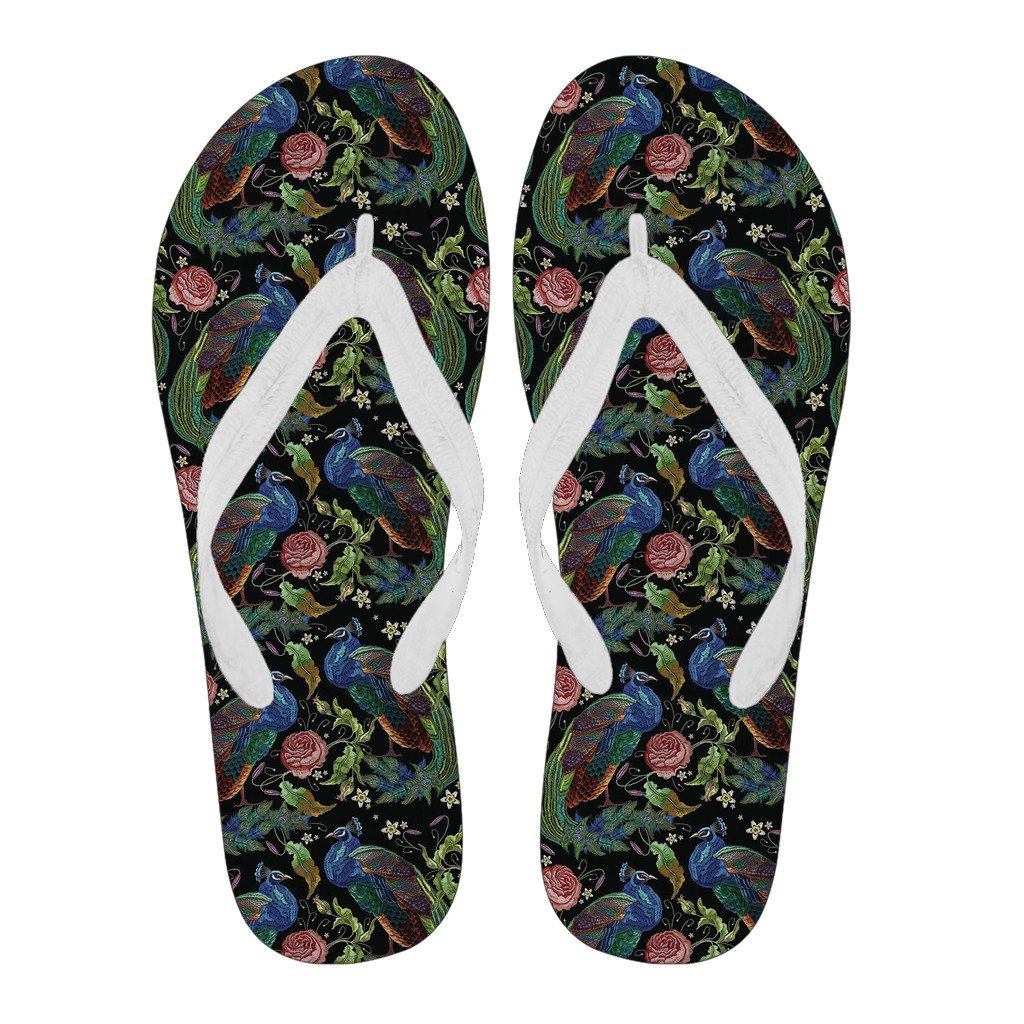 Peacock Rose Pattern Print Men & Women Flip Flops-grizzshop