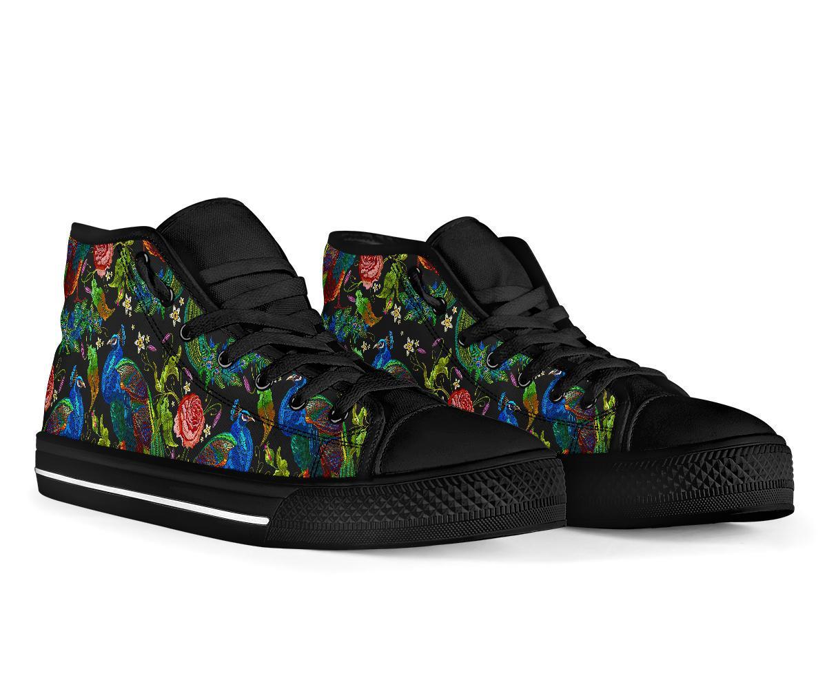Peacock Rose Pattern Print Men Women's High Top Shoes-grizzshop