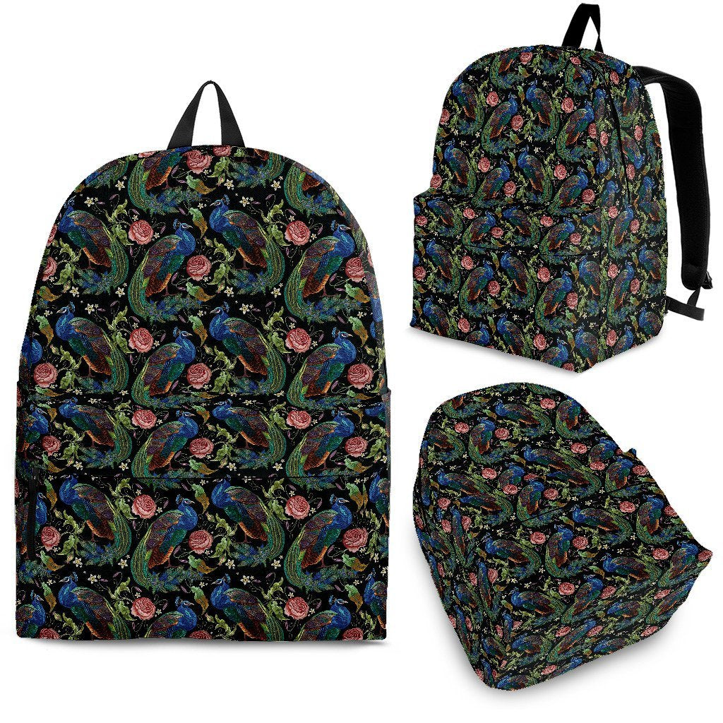 Peacock Rose Pattern Print Premium Backpack-grizzshop