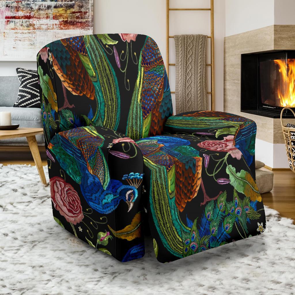 Peacock Rose Pattern Print Recliner Cover-grizzshop