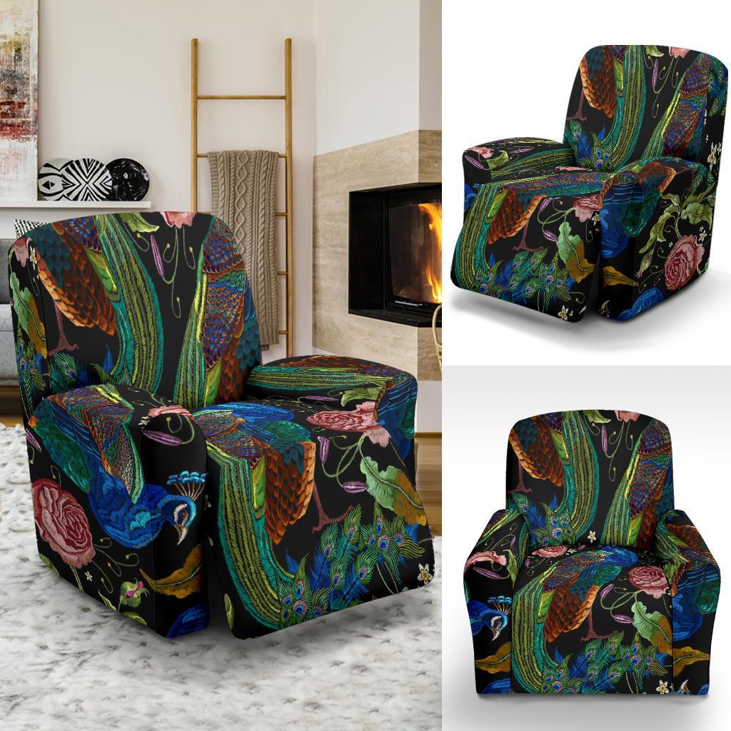 Peacock Rose Pattern Print Recliner Cover-grizzshop