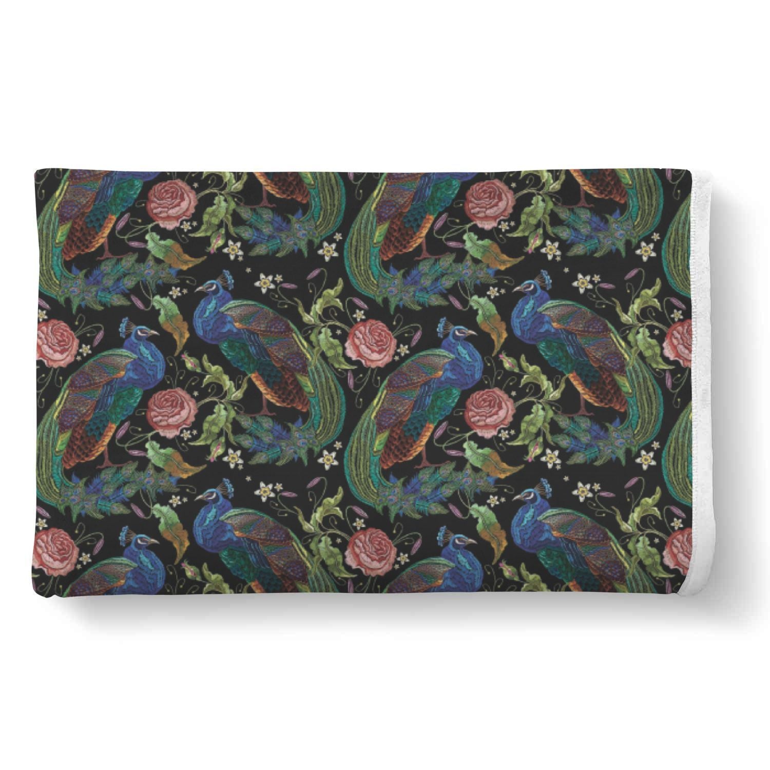 Peacock Rose Pattern Print Throw Blanket-grizzshop