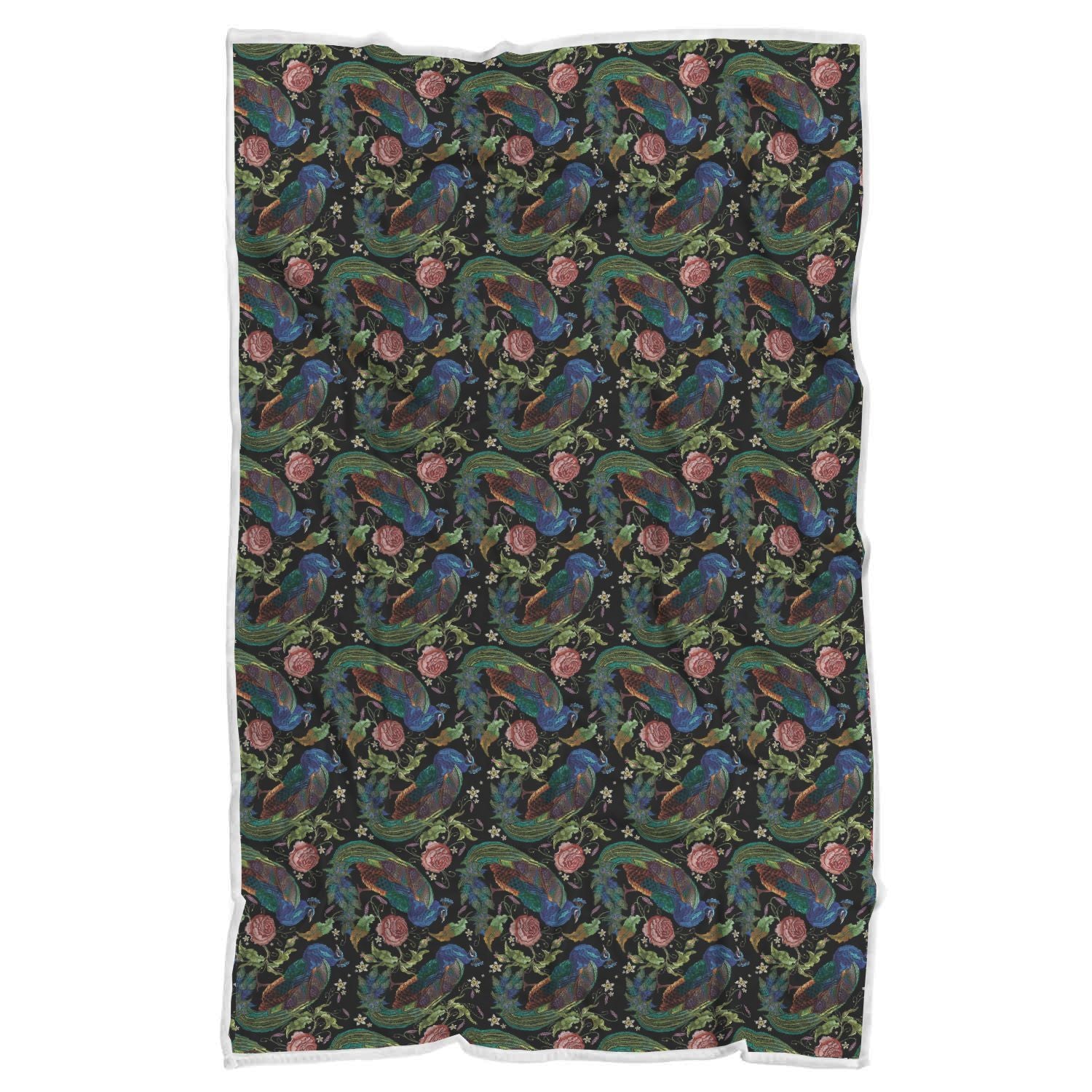 Peacock Rose Pattern Print Throw Blanket-grizzshop