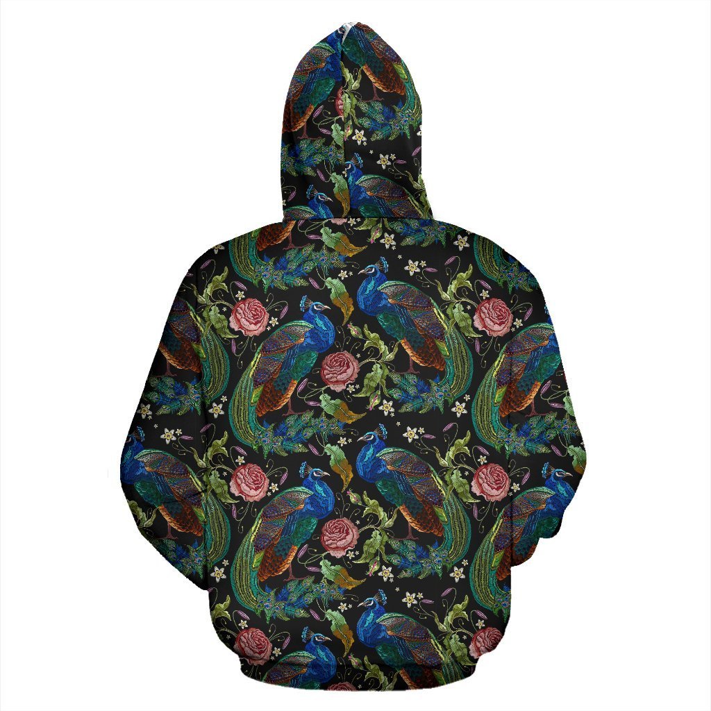 Peacock Rose Pattern Print Women Men Pullover Hoodie-grizzshop