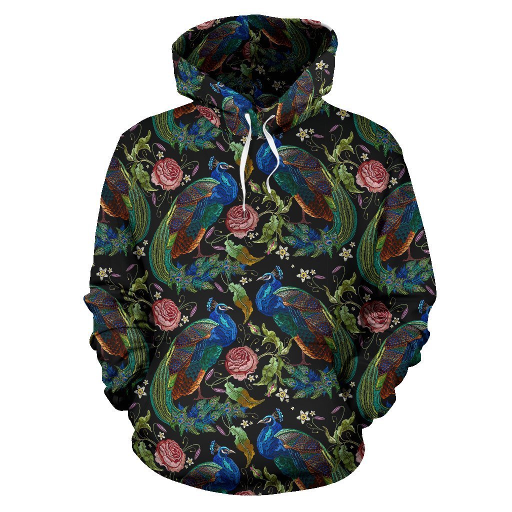 Peacock Rose Pattern Print Women Men Pullover Hoodie-grizzshop