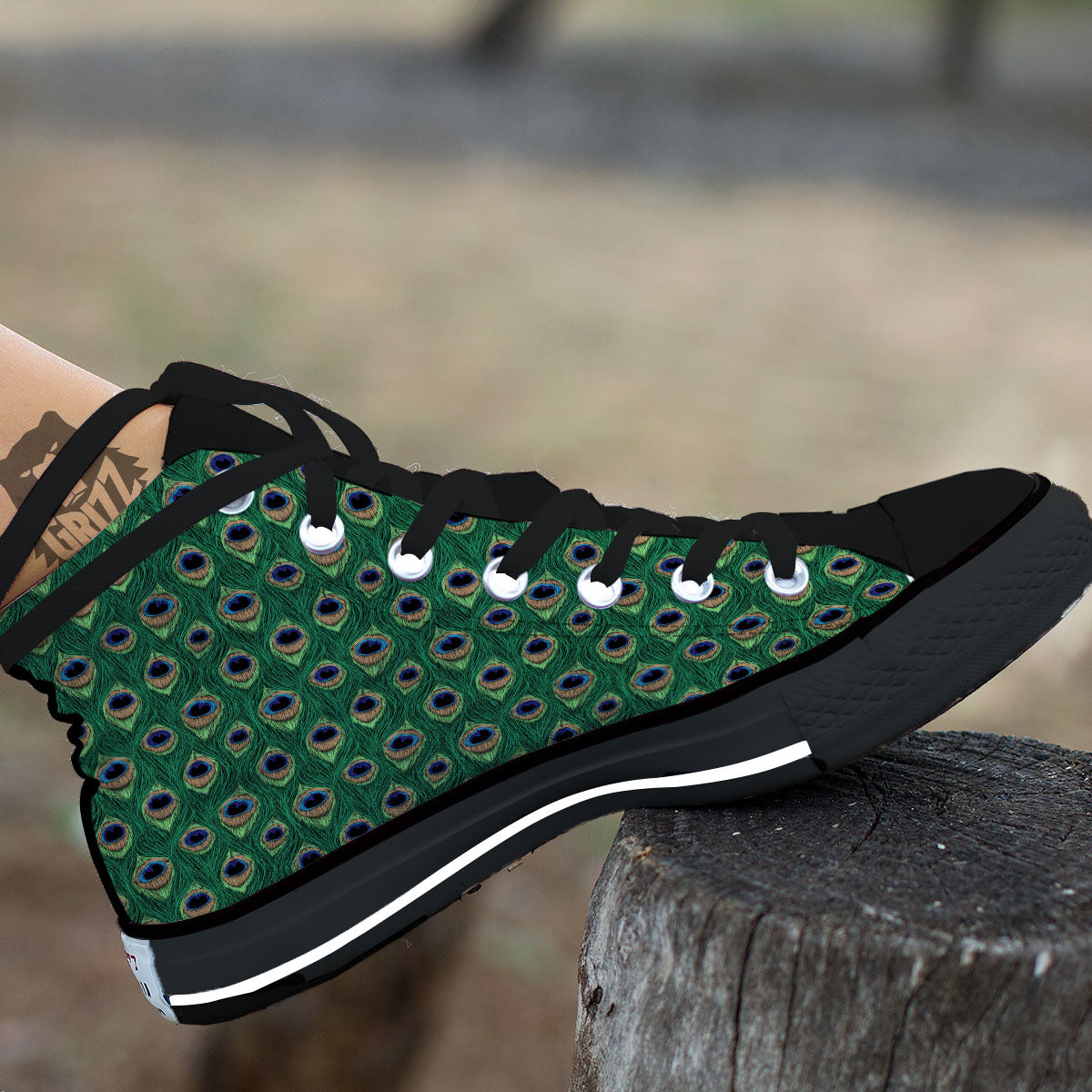 Peacock Tail Print High Top Shoes-grizzshop