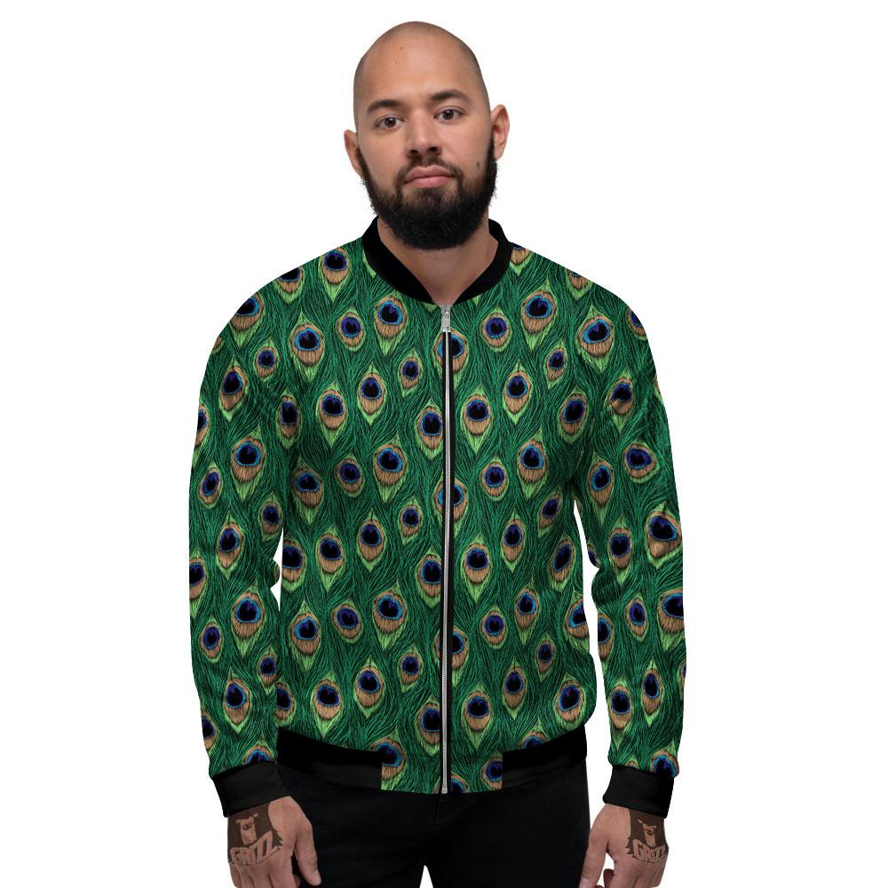 Peacock Tail Print Men's Bomber Jacket-grizzshop
