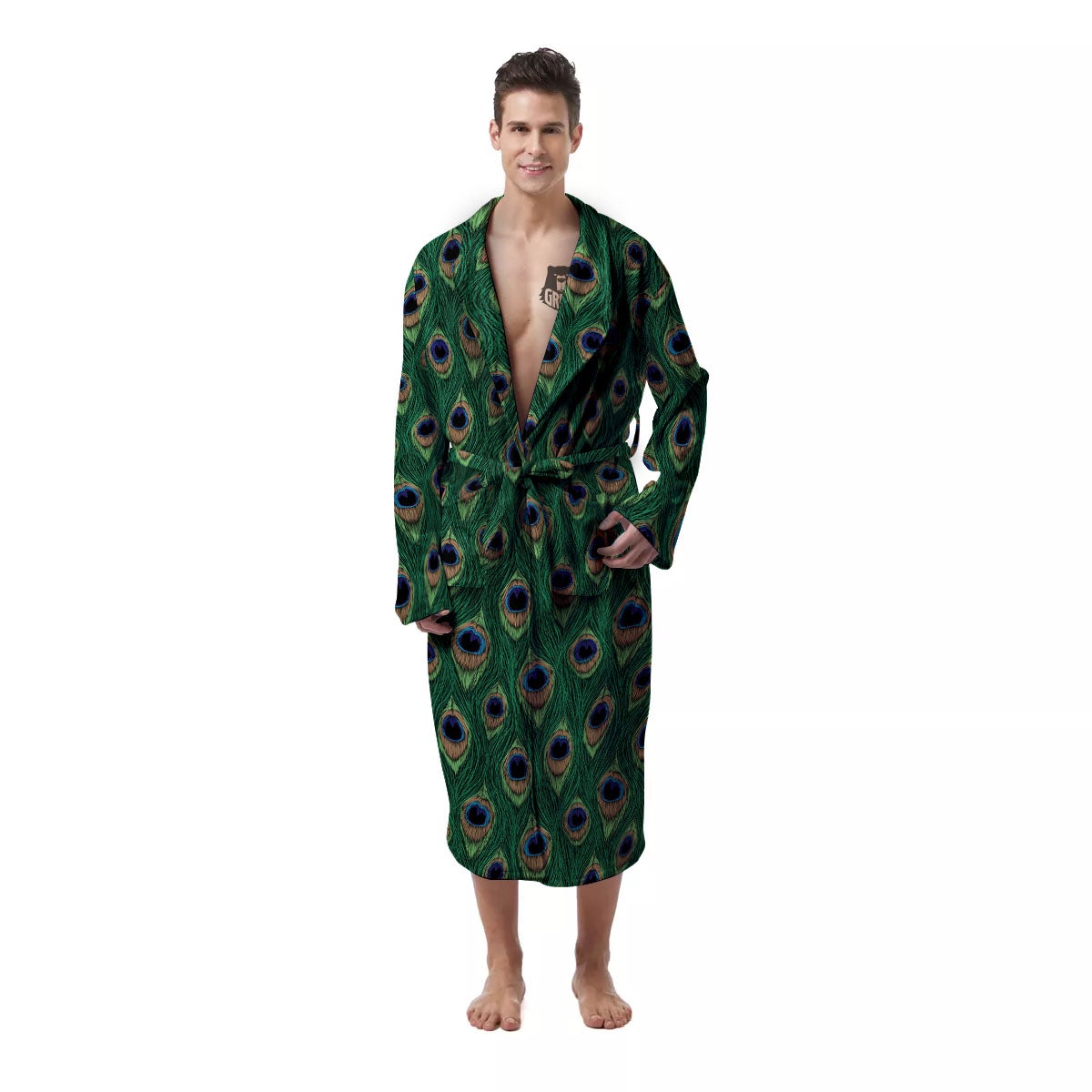 Peacock Tail Print Men's Robe-grizzshop