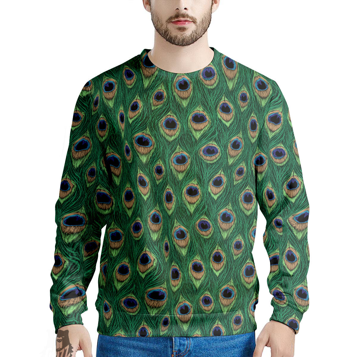 Peacock Tail Print Men's Sweatshirt-grizzshop