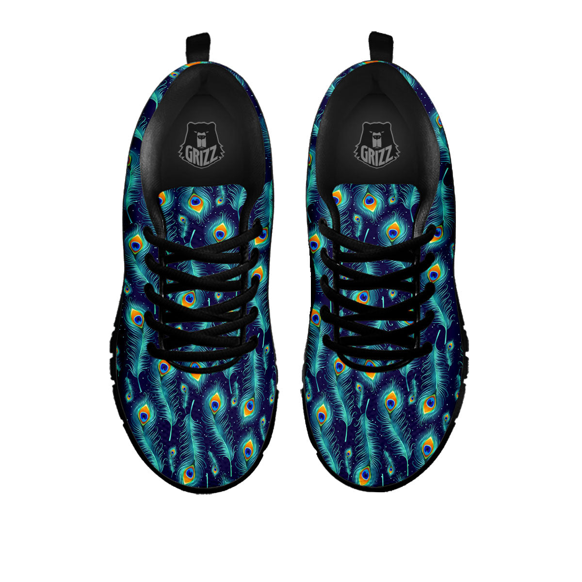 Peacock Tail Print Pattern Black Sneaker-grizzshop