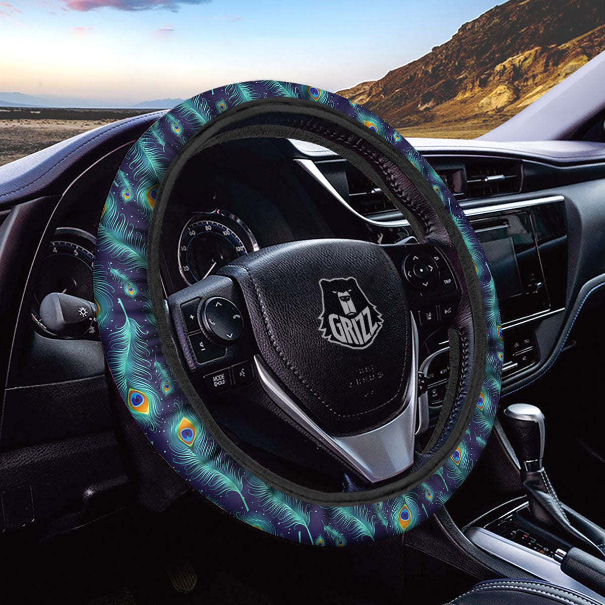Peacock Tail Print Pattern Car Steering Wheel Cover-grizzshop