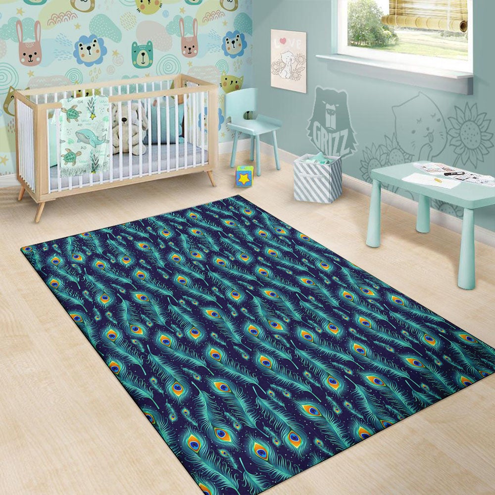 Peacock Tail Print Pattern Floor Mat-grizzshop
