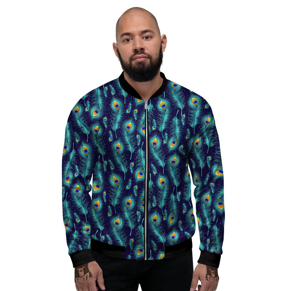 Peacock Tail Print Pattern Men's Bomber Jacket-grizzshop