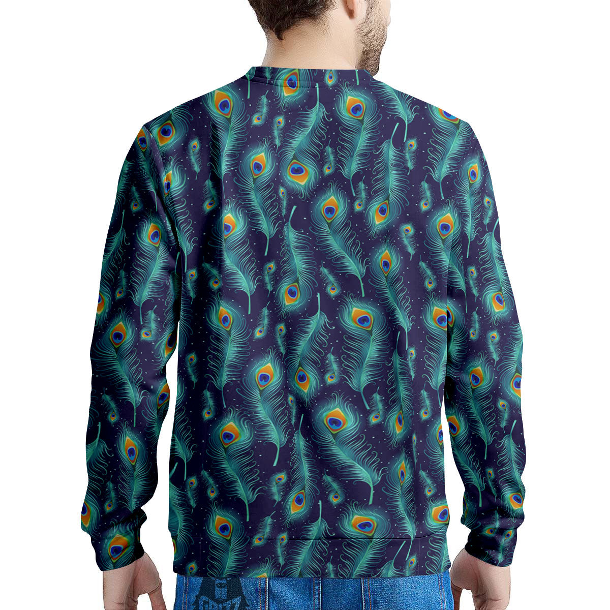 Peacock Tail Print Pattern Men's Sweatshirt-grizzshop
