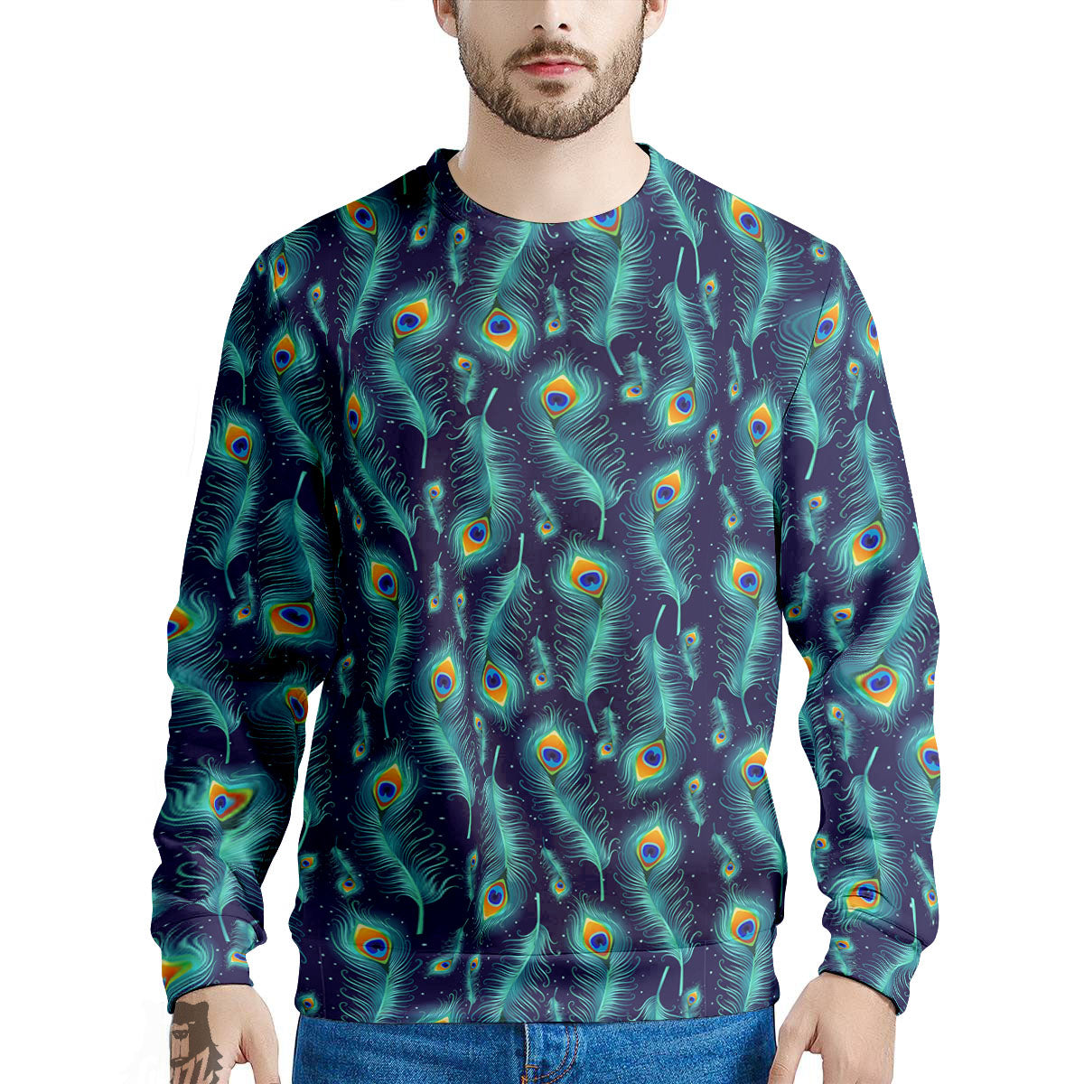 Peacock Tail Print Pattern Men's Sweatshirt-grizzshop
