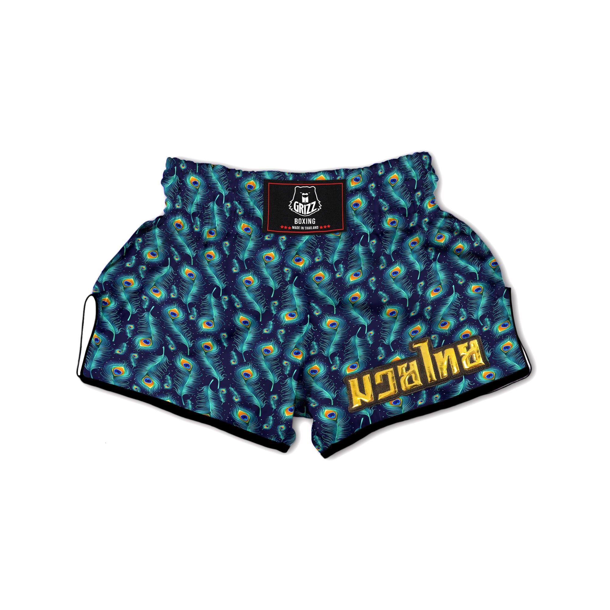 Peacock Tail Print Pattern Muay Thai Boxing Shorts-grizzshop