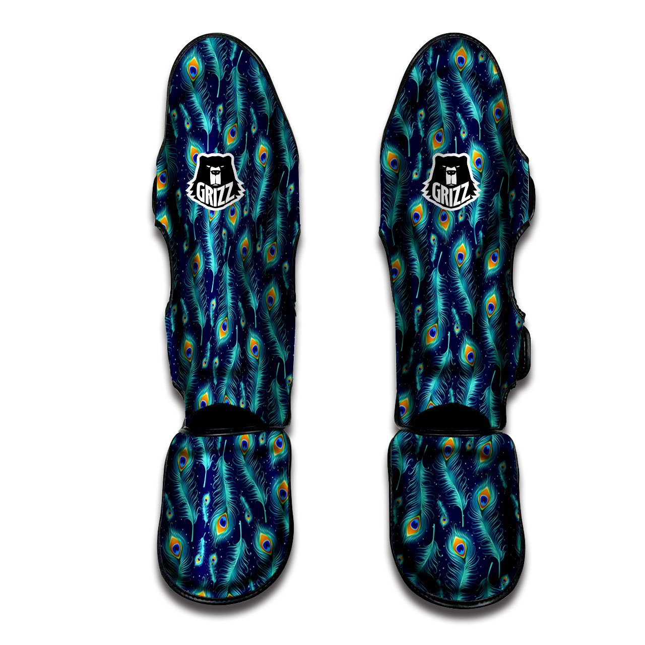 Peacock Tail Print Pattern Muay Thai Shin Guards-grizzshop