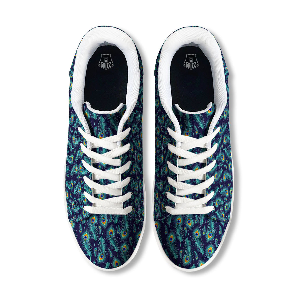 Peacock Tail Print Pattern White Low Top Sneakers-grizzshop