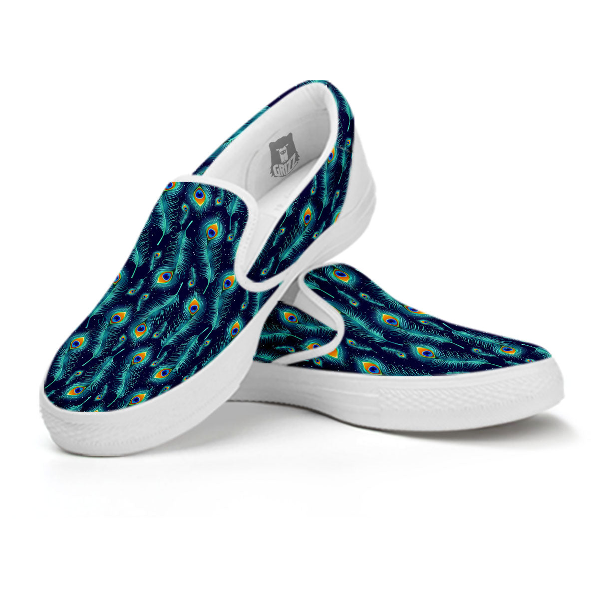 Peacock Tail Print Pattern White Slip On Shoes-grizzshop