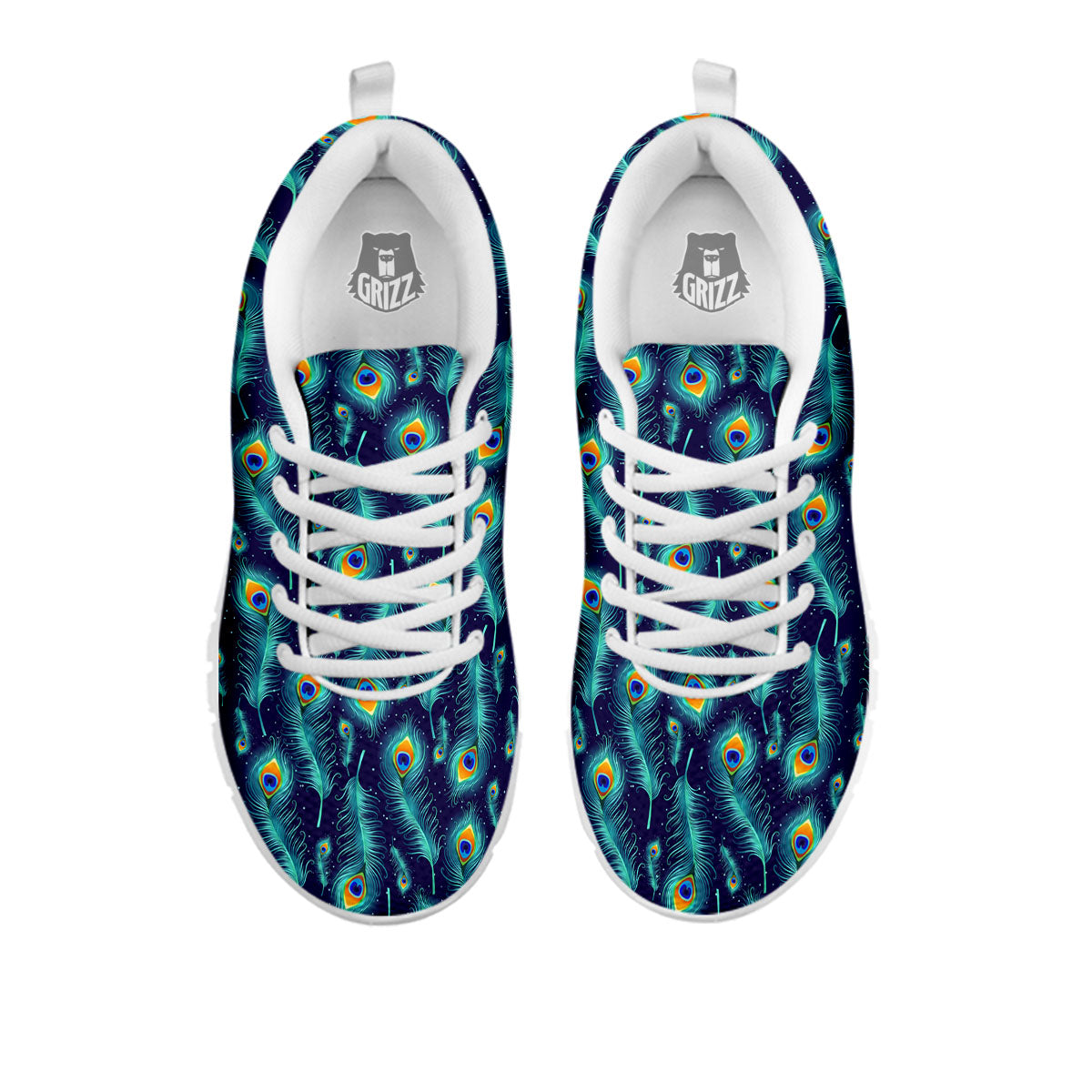 Peacock Tail Print Pattern White Sneaker-grizzshop