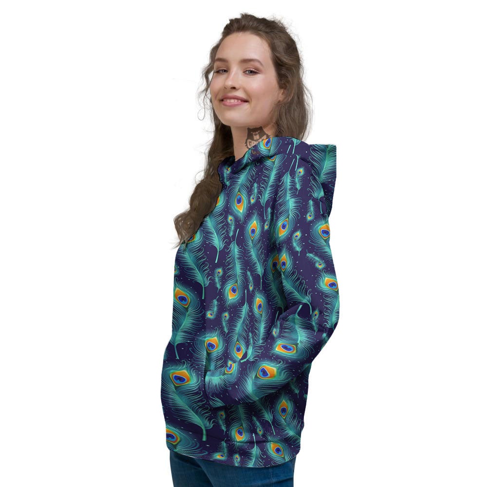 Peacock Tail Print Pattern Women's Hoodie-grizzshop