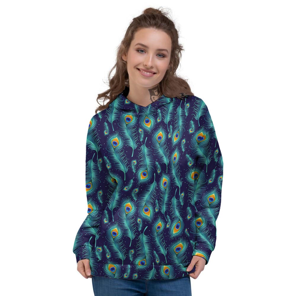 Peacock Tail Print Pattern Women's Hoodie-grizzshop