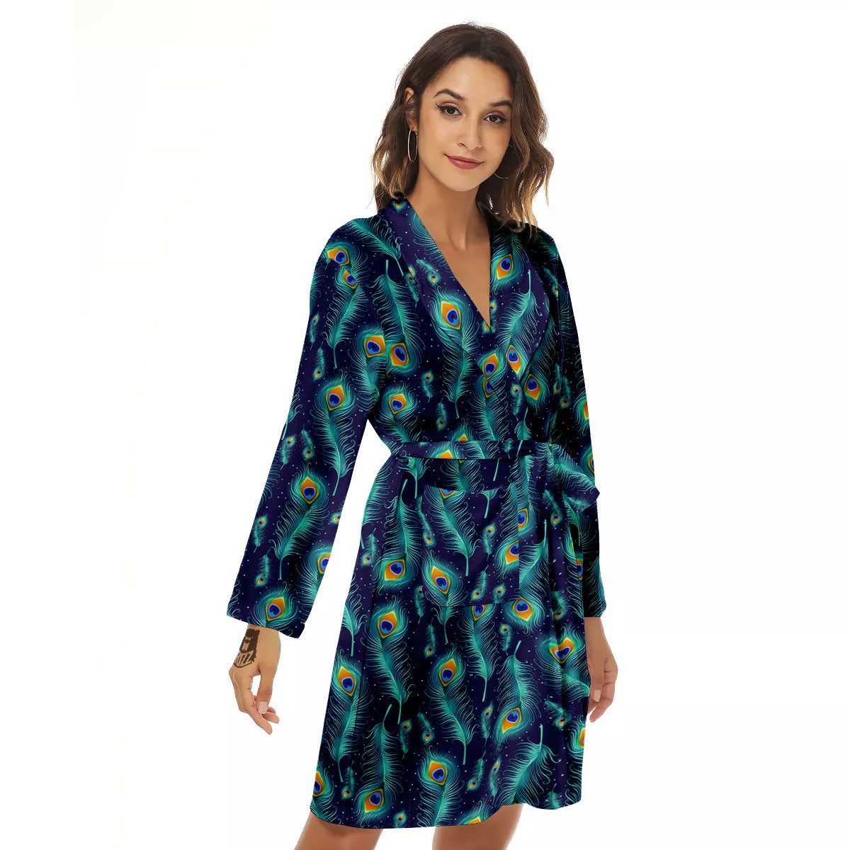 Peacock Tail Print Pattern Women's Robe-grizzshop