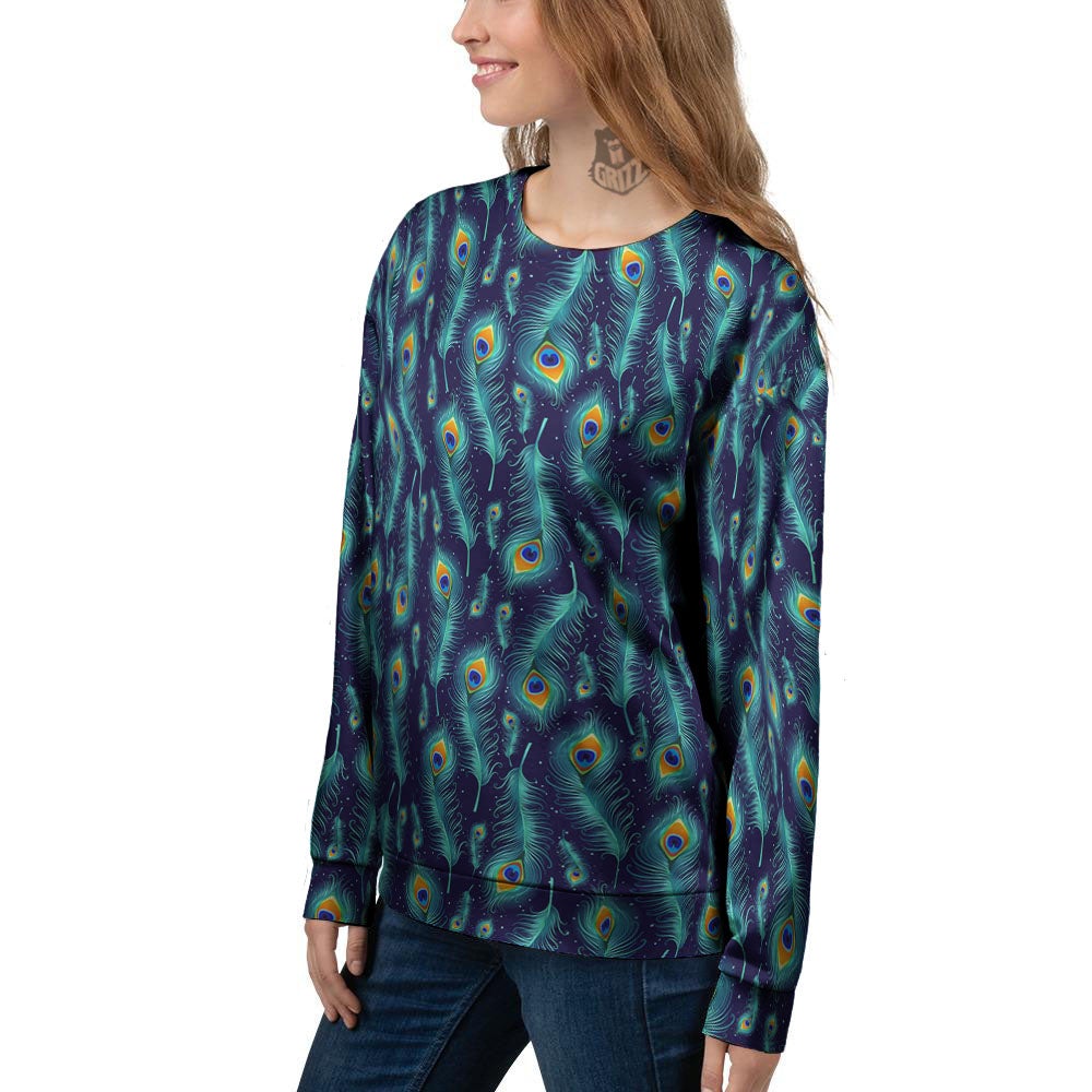 Peacock Tail Print Pattern Women's Sweatshirt-grizzshop