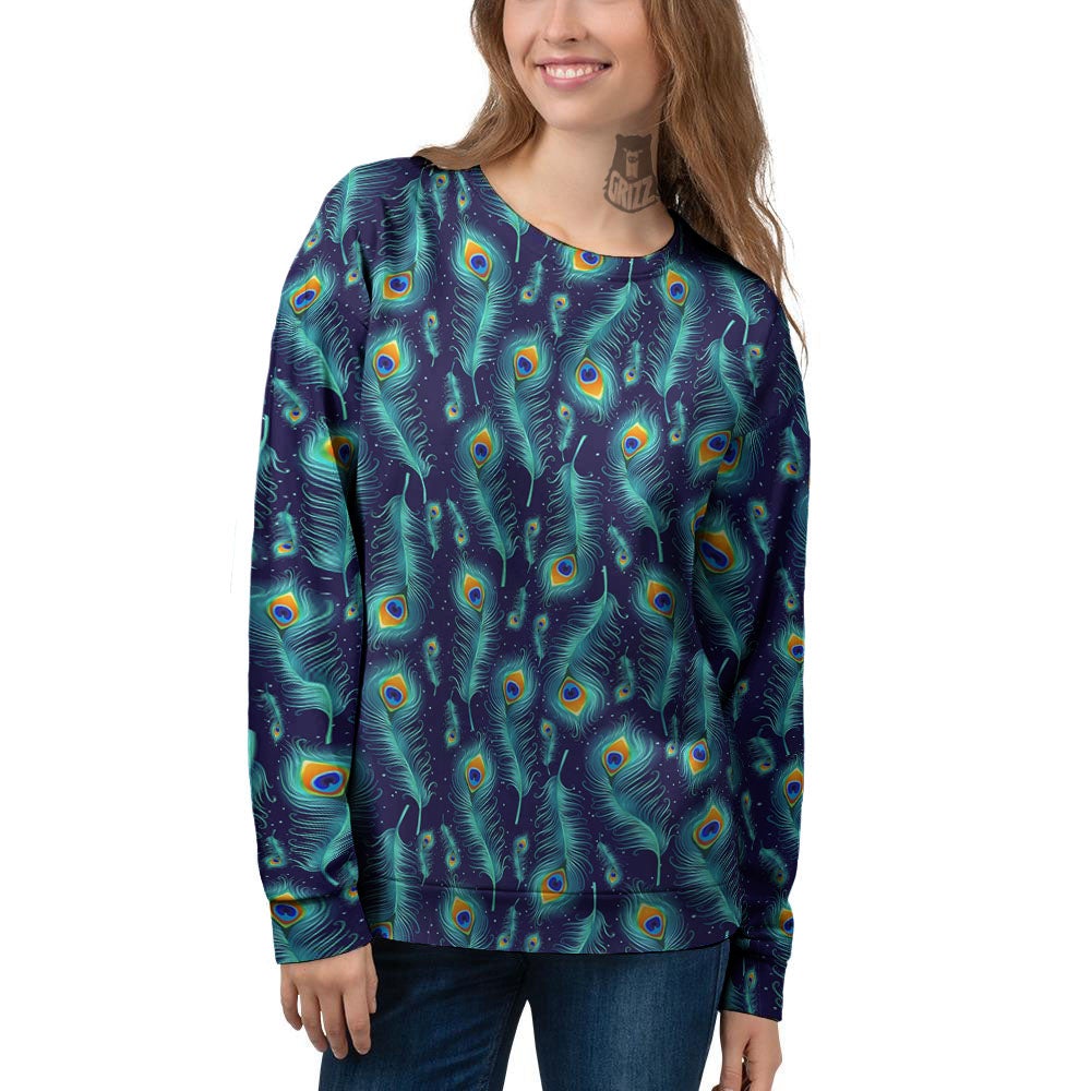 Peacock Tail Print Pattern Women's Sweatshirt-grizzshop
