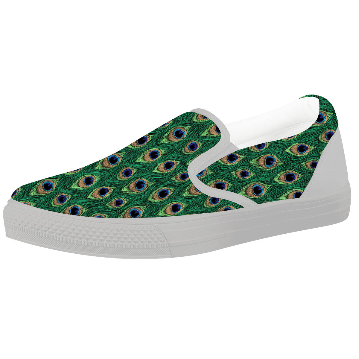 Peacock Tail Print White Slip On Shoes-grizzshop
