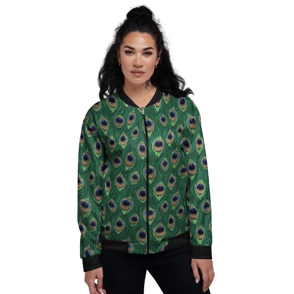 Peacock Tail Print Women's Bomber Jacket-grizzshop