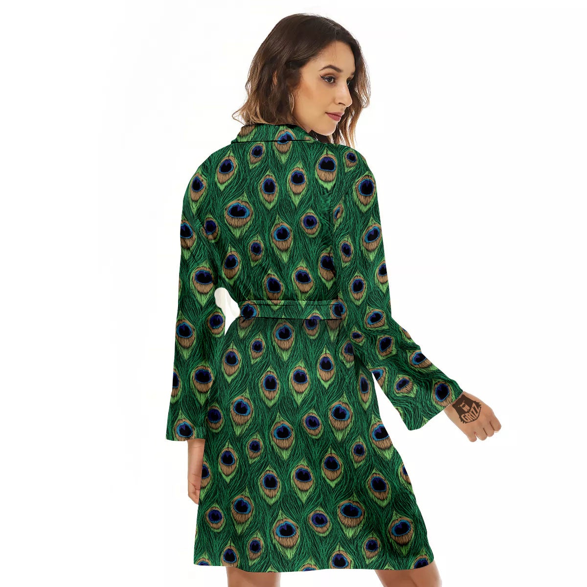 Peacock Tail Print Women's Robe-grizzshop