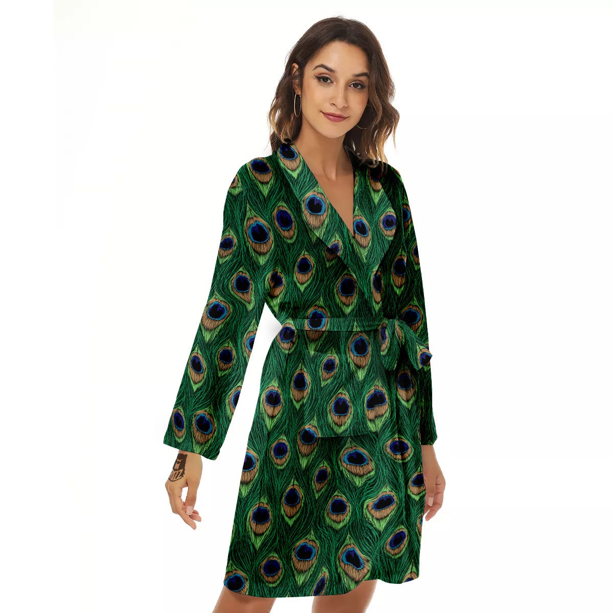 Peacock Tail Print Women's Robe-grizzshop